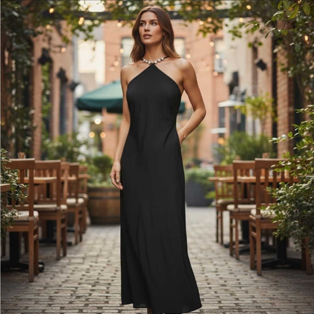 Betsy and Adam WOMEN Satin Like Cocktail Party Gown Dress Sz 8 BLACK